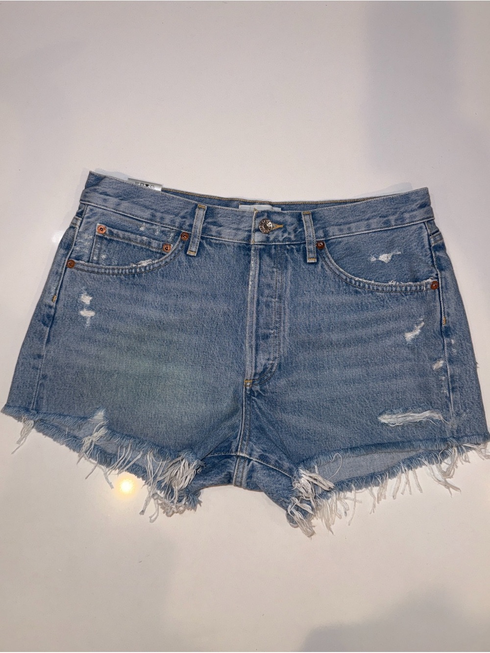 Agolde Light Blue Parker Distressed Cutoff Jean Shorts | Size 28